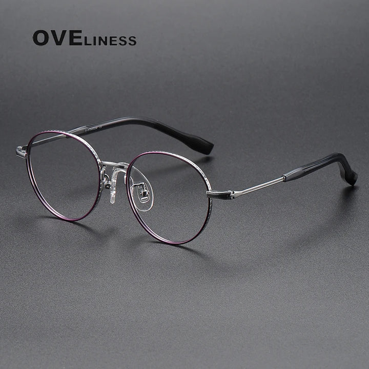 Oveliness Unisex Youth's Full Rim Round Titanium Eyeglasses 80939 Full Rim Oveliness purple silver  