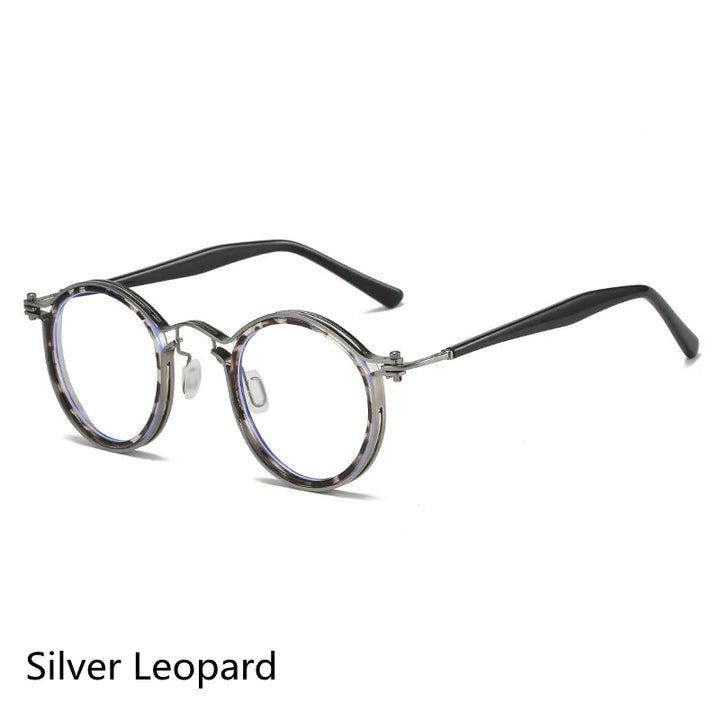 Kocolior Unisex Full Rim Round Alloy Acetate Hyperopic Reading Glasses 2203 Reading Glasses Kocolior Silver Leopard 0 