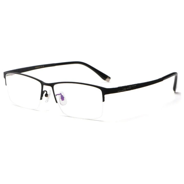 Chashma Ochki Unisex Semi Rim Big Square Titanium Eyeglasses 20421 Semi Rim Chashma Ochki Black  