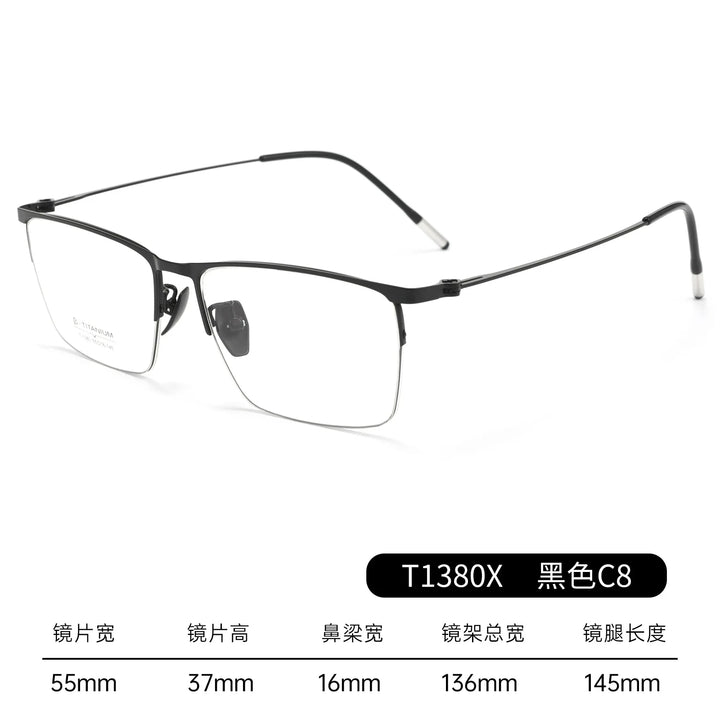 Gmei Optical T1380X men's semi-rimless square alloy prescription eyeglasses — view 5