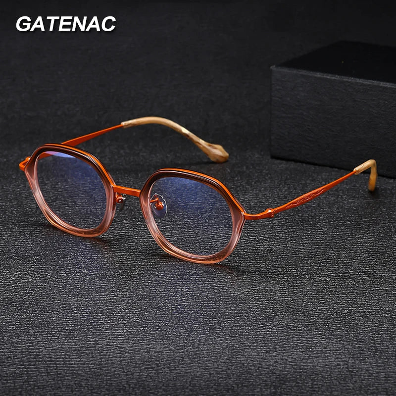 Gatenac Unisex Full Rim Square Acetate Titanium Eyeglasses Gxyj1461 Full Rim Gatenac   