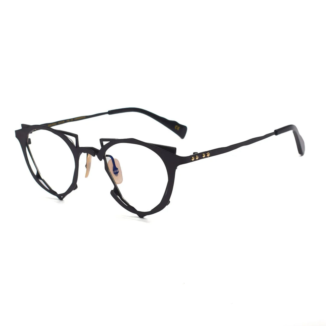 Aror Unisex Full Rim Irregular Oval Triangle Titanium Eyeglasses 49445 Full Rim Aror Black