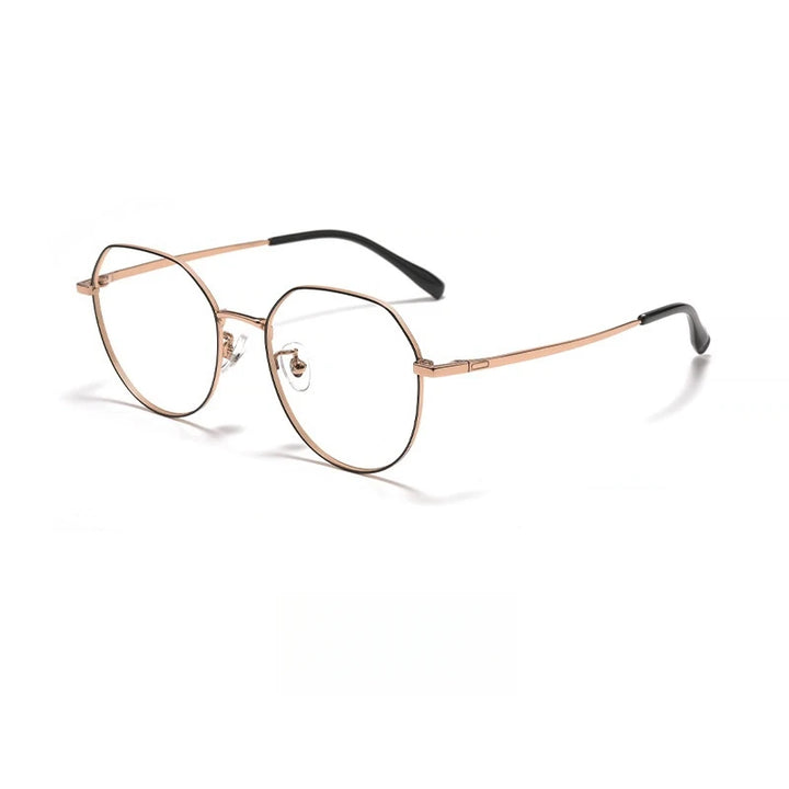 Yimaruili Unisex Full Rim Polygon Titanium Eyeglasses Y0847 Full Rim Yimaruili Eyeglasses Black Rose Gold  