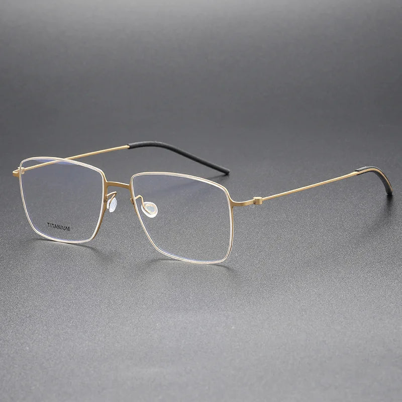 Black Mask Unisex Full Rim Square Screwless Titanium Eyeglasses 45508 Full Rim Black Mask Golden  