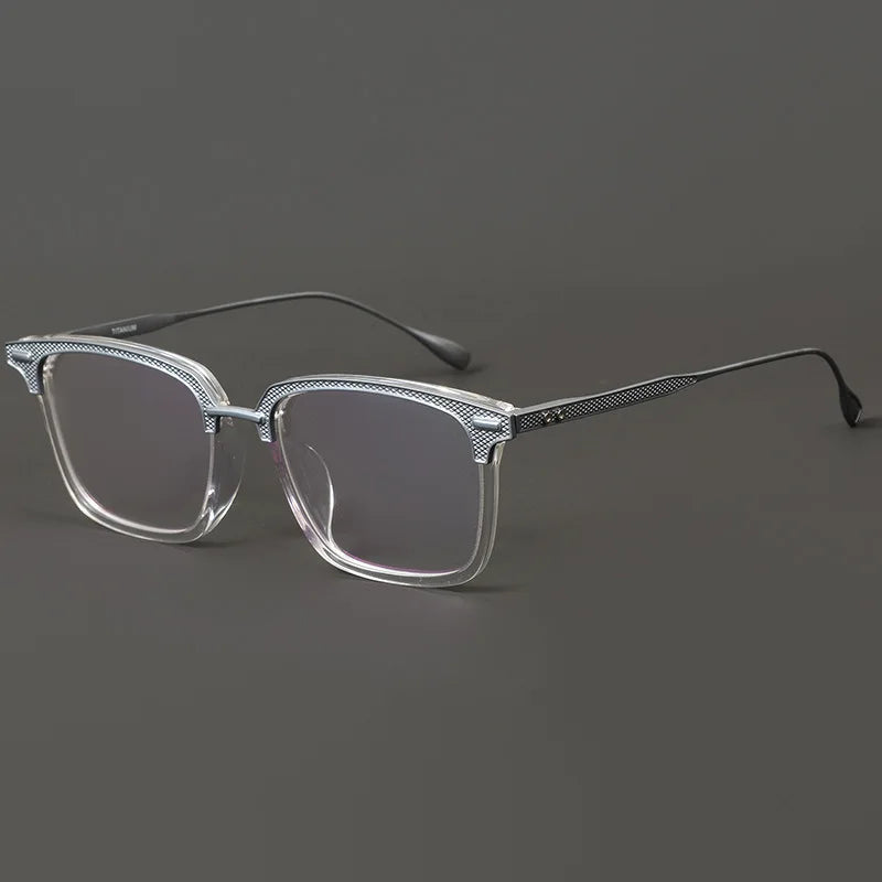 Black Mask Unisex Full Rim Titanium Rectangle Acetate Eyeglasses 2085 Full Rim Black Mask Crystal-Silver  