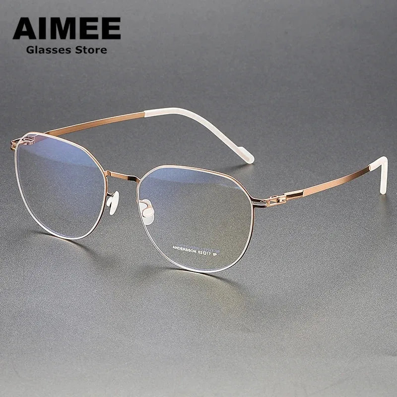 Aimee Women's Full Rim Flat Top Oval Stainless Steel Eyeglasses 13652 Full Rim Aimee Golden  