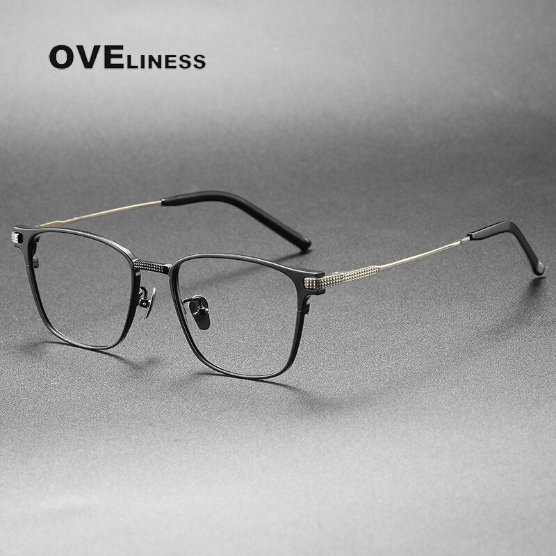 Oveliness Unisex Full Rim Square Titanium Eyeglasses 390 Full Rim Oveliness black gold  