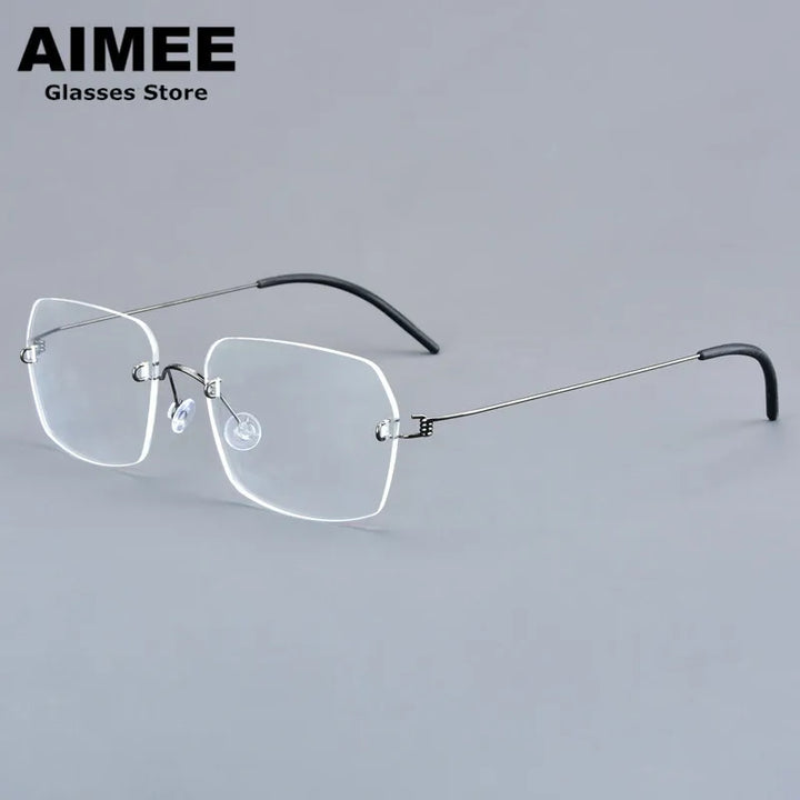 Aimee Women's Rimless Square Screwless Titanium Eyeglasses 92539 Rimless Aimee Gun-Grey