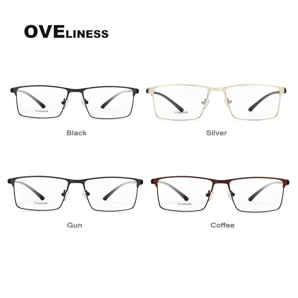 Oveliness Men's Full Rim Square Titanium Alloy Eyeglasses 48837 Full Rim Oveliness   