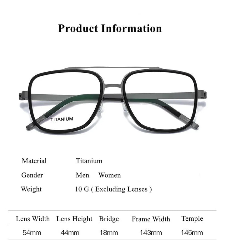 Chashma Ochki Unisex Full Rim Square Double Bridge Titanium Eyeglasses 49911 Full Rim Chashma Ochki   