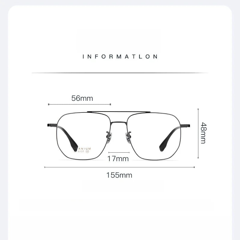 KatKani Men's Full Rim Square Double Bridge Titanium Eyeglasses 6137 Full Rim KatKani Eyeglasses   