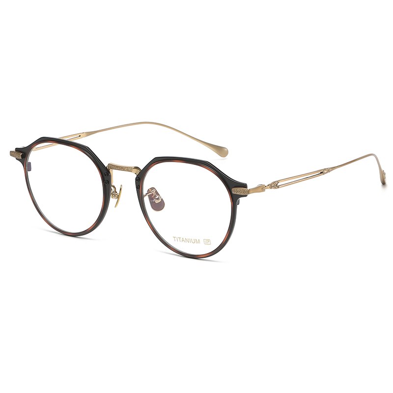 Gatenac Unisex Full Rim Flat Top Round Titanium Eyeglasses Gxyj1092 Full Rim Gatenac Tortoiseshell Gold  