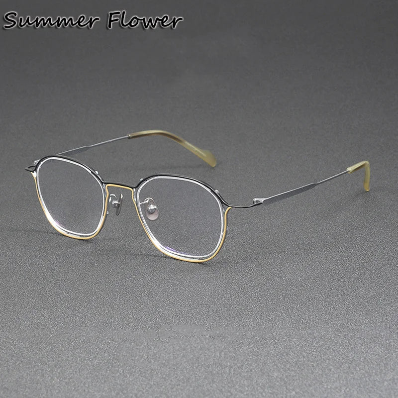 Summer Flower Unisex Full Rim Polygon Oval Titanium Eyeglasses 821004 Full Rim Summer Flower