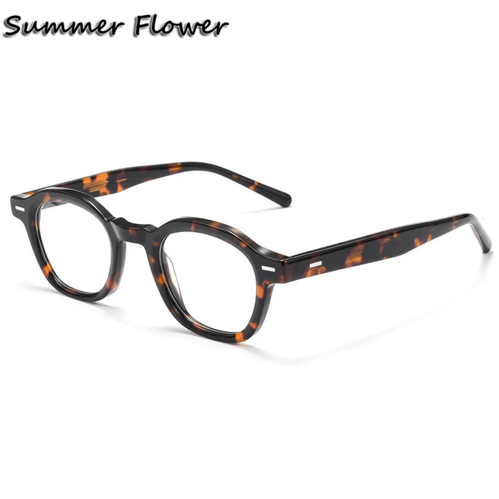 Summer Flower Men's Full Rim Flat Top Polygon Acetate Eyeglasses