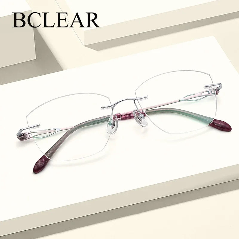 Bclear Women's Rimless Square Cat Eye Titanium Eyeglasses 416022 Rimless Bclear