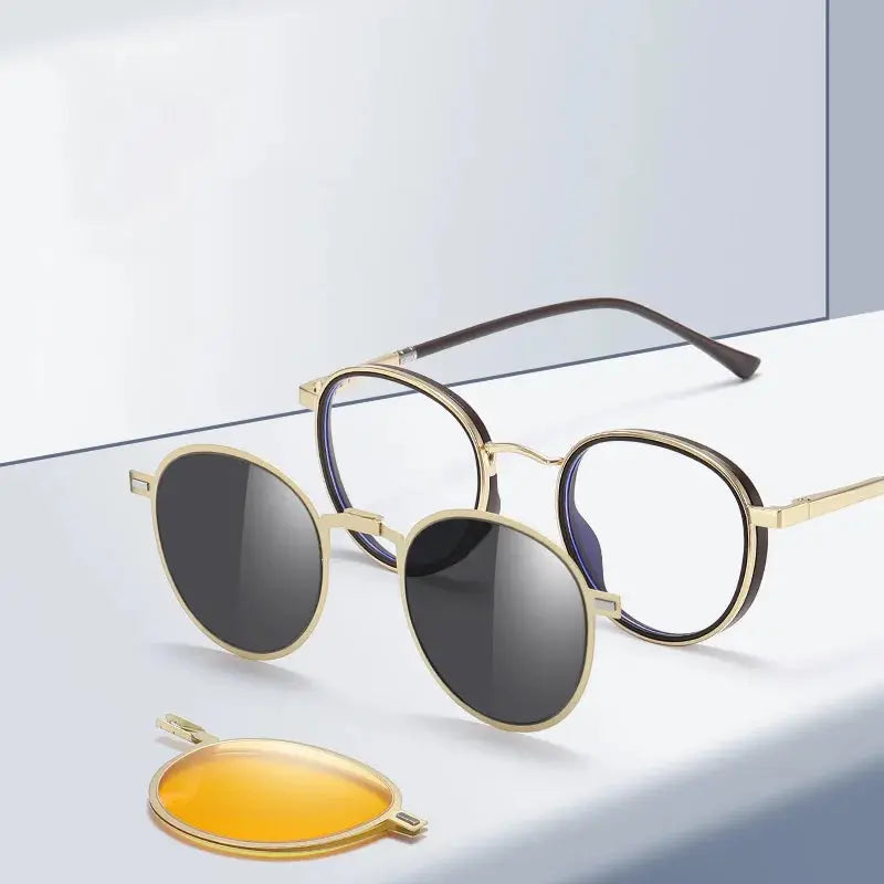 Gmei 770671 Unisex Full Rim Oval Alloy Frames With Clip On Sunglasses FuzWeb