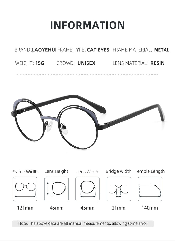 Laoyehui Women's Full Rim Round Alloy Reading Glasses G8950 Reading Glasses Laoyehui   