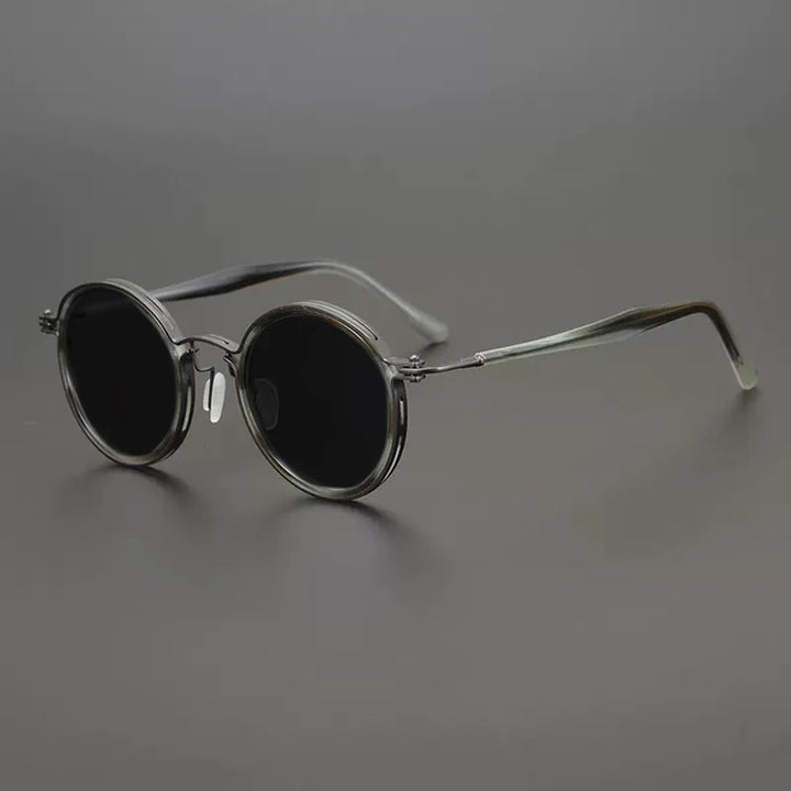 Gatenac Unisex Full Rim Round Polarized Acetate Titanium Sunglasses Mo10  FuzWeb  Stripe Gray  