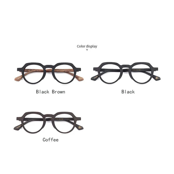 Hdcrafter Unisex Full Rim Flat Top Round Wood Eyeglasses 6022 Full Rim Hdcrafter Eyeglasses   