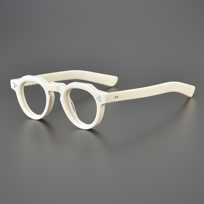Gatenac Unisex Full Rim Flat Top Round Acetate Eyeglasses Gxyj1054 Full Rim Gatenac White  