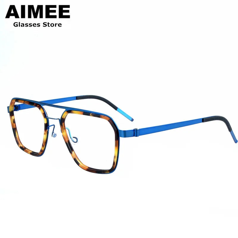 Aimee Unisex Full Rim Square Double Bridge Titanium Acetate Eyeglasses 19753