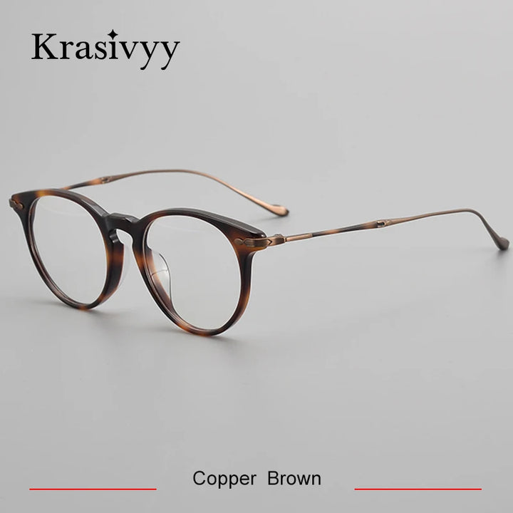 Krasivyy Unisex Full Rim Round Acetate Titanium Eyeglasses 25889 Full Rim Krasivyy Copper Brown