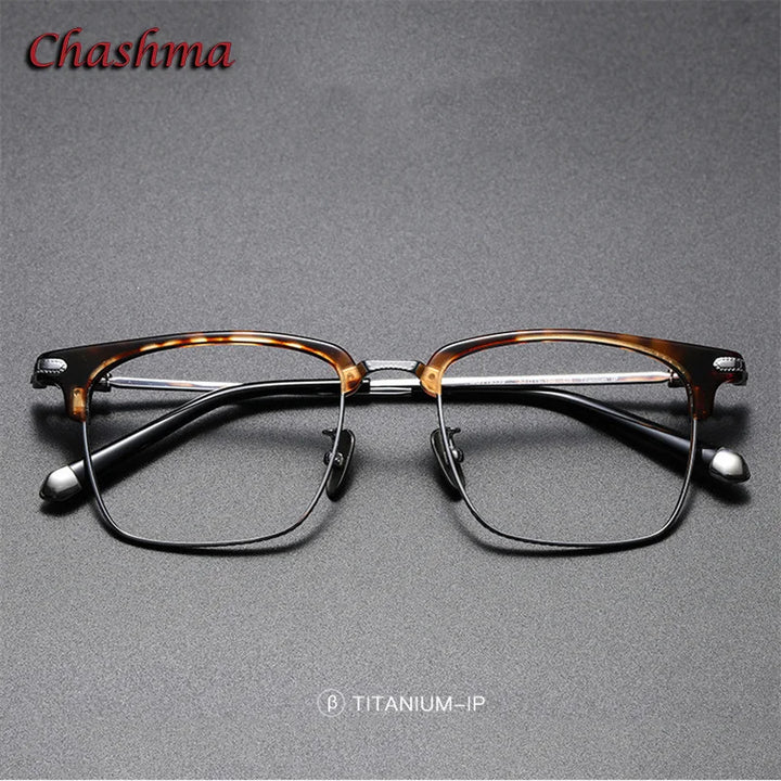 Chashma Ochki Unisex Full Rim Square Acetate Titanium Eyeglasses 19339 Full Rim Chashma Ochki   