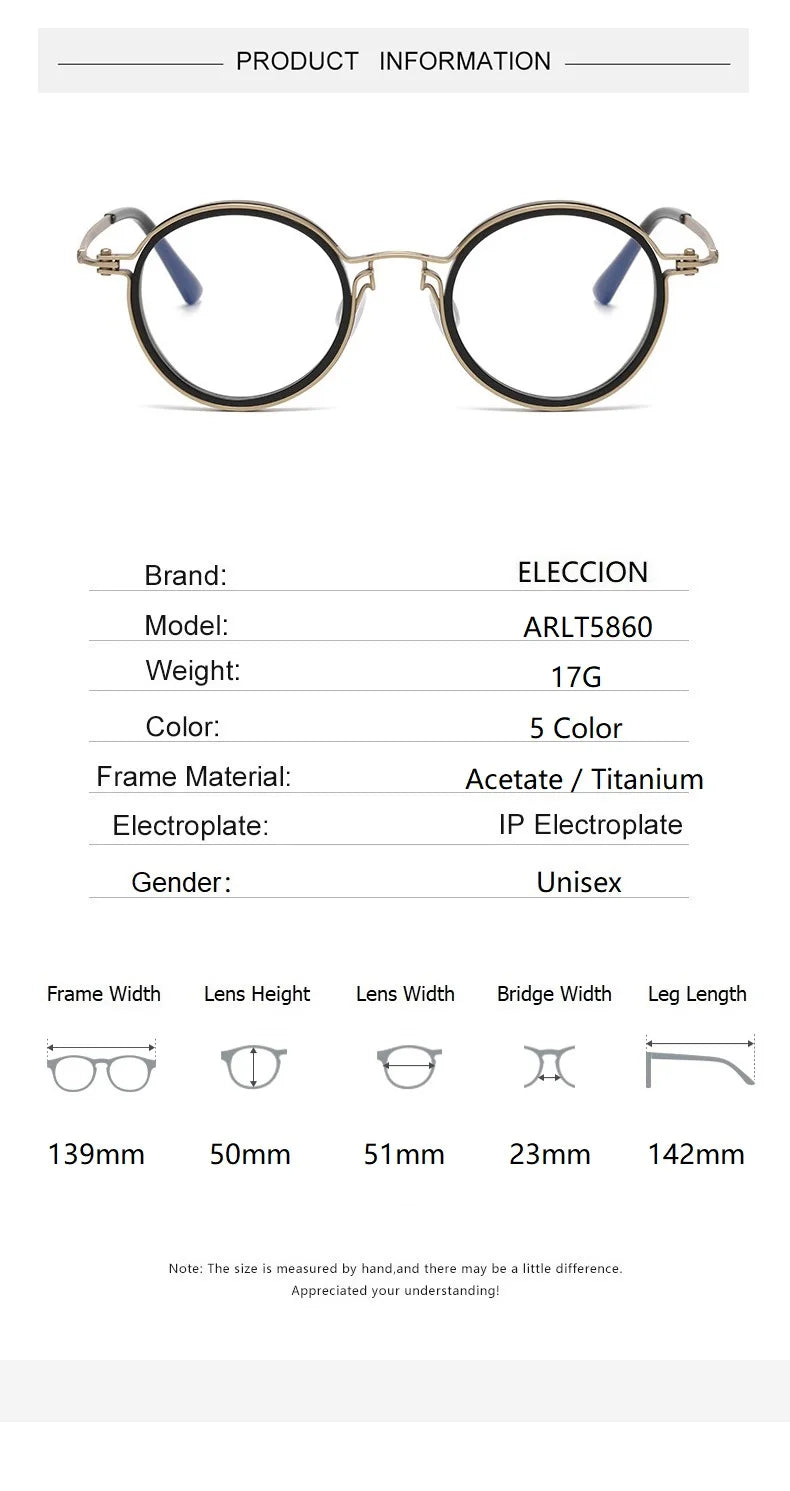 Eleccion Unisex Full Rim Round Acetate Titanium Eyeglasses 945860 Full Rim Eleccion