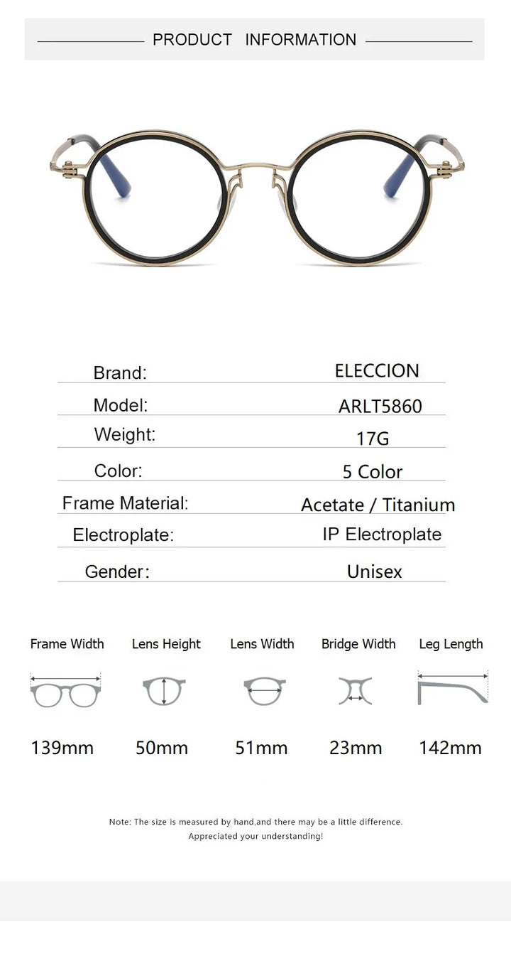 Eleccion Unisex Full Rim Round Acetate Titanium Eyeglasses 945860 Full Rim Eleccion