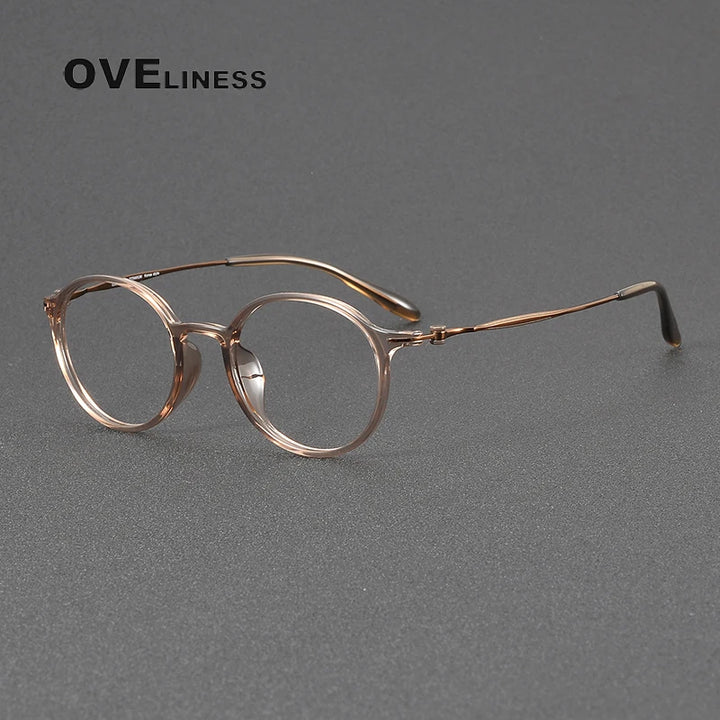 Oveliness Unisex Full Rim Round Acetate Titanium Eyeglasses 8667 Full Rim Oveliness tea coffee  