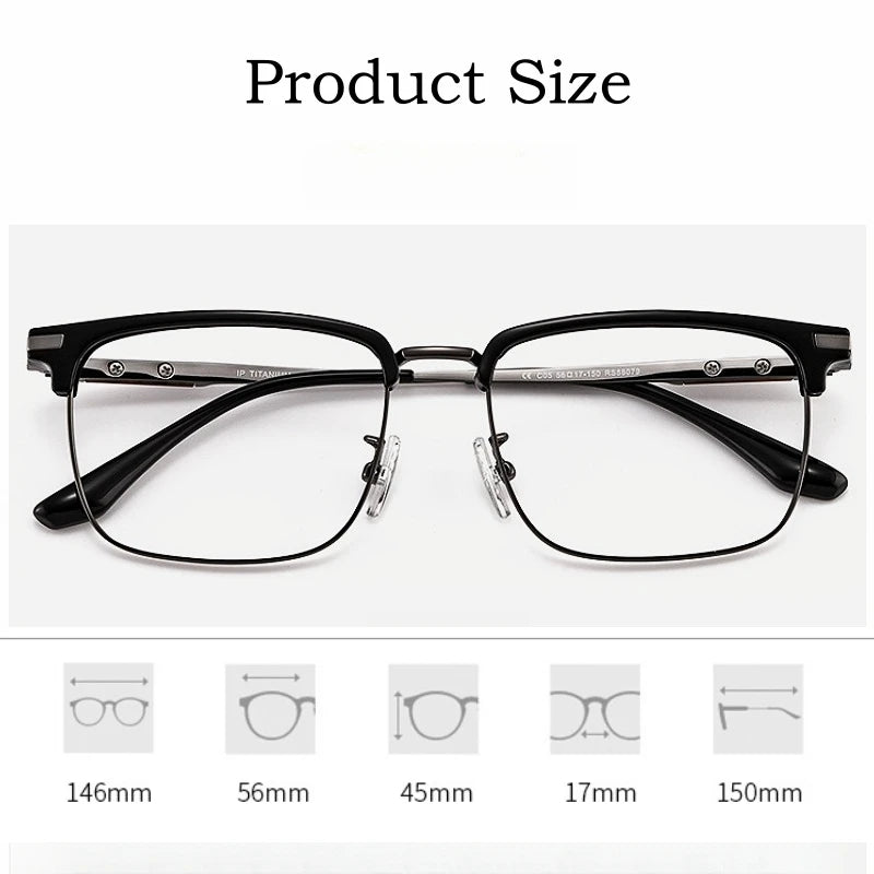 Hdcrafter Men's Full Rim Square Titanium Acetate Eyeglasses 80879