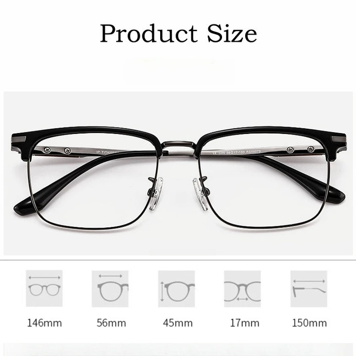 Hdcrafter Men's Full Rim Square Titanium Acetate Eyeglasses 80879