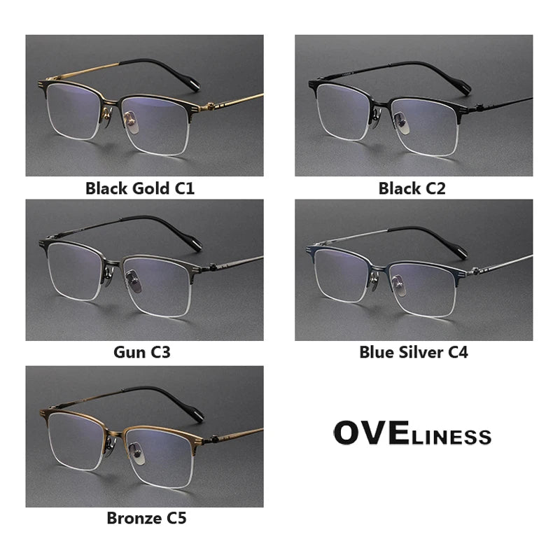 Oveliness Unisex Semi Rim Square Titanium Acetate Eyeglasses 70802 Full Rim Oveliness   