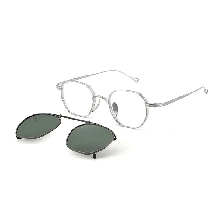 Bobbie Unisex Full Rim Polygon Titanium Eyeglasses Clip On Sunglasses 991700 FuzWeb