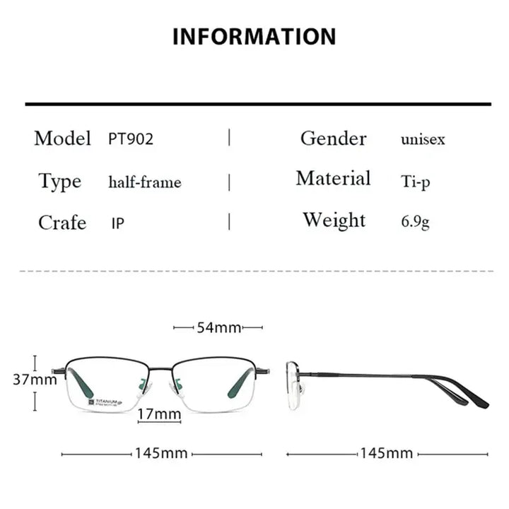 Hotochki Mens Semi Rim Rectangle Titanium Frames 902000 — view 2 | Hotochki at FuzWeb