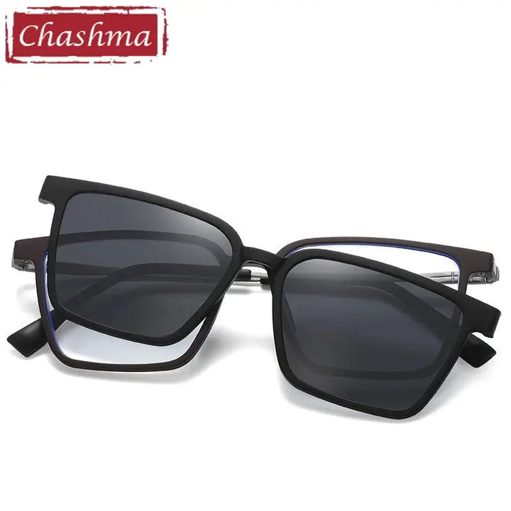 Chashma Ottica Unisex Full Rim Square Ultem Titanium Eyeglasses Clip On Sunglasses 972176 FuzWeb