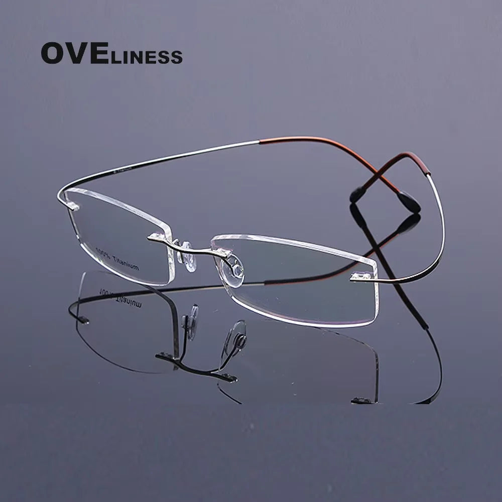 Oveliness Unisex Rimless Rectangle Titanium Eyeglasses 15002 Rimless Oveliness gold  