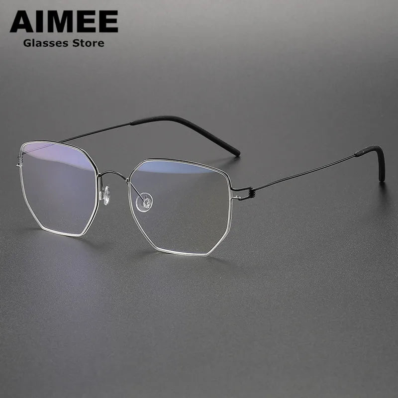 Aimee Unisex Full Rim Polygon Screwless Titanium Eyeglasses 51925 Full Rim Aimee Black-Silver  