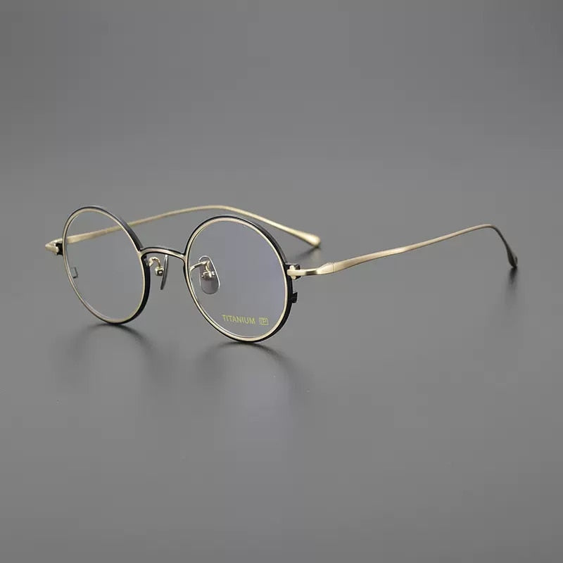 Gatenac Unisex Full Rim Round Titanium Eyeglasses Gxyj1096 Full Rim Gatenac Black Gold  