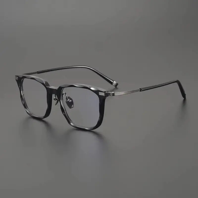 Gatenac Men's Full Rim Big Square Acetate Titanium Eyeglasses 352514 FuzWeb
