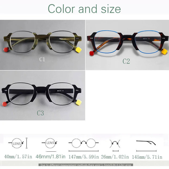 Yujo Unisex Full Rim Square Acetate Eyeglasses 98004 — view 2 | Yujo at FuzWeb