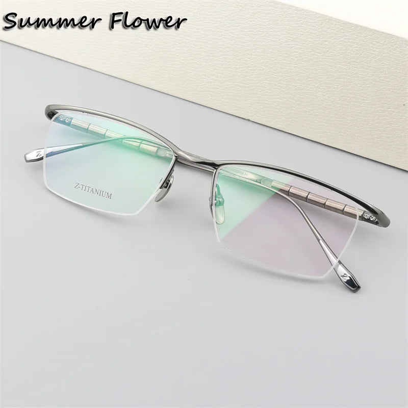 Summer Flower Unisex Semi Rim Square Brow Line Titanium Eyeglasses 627037