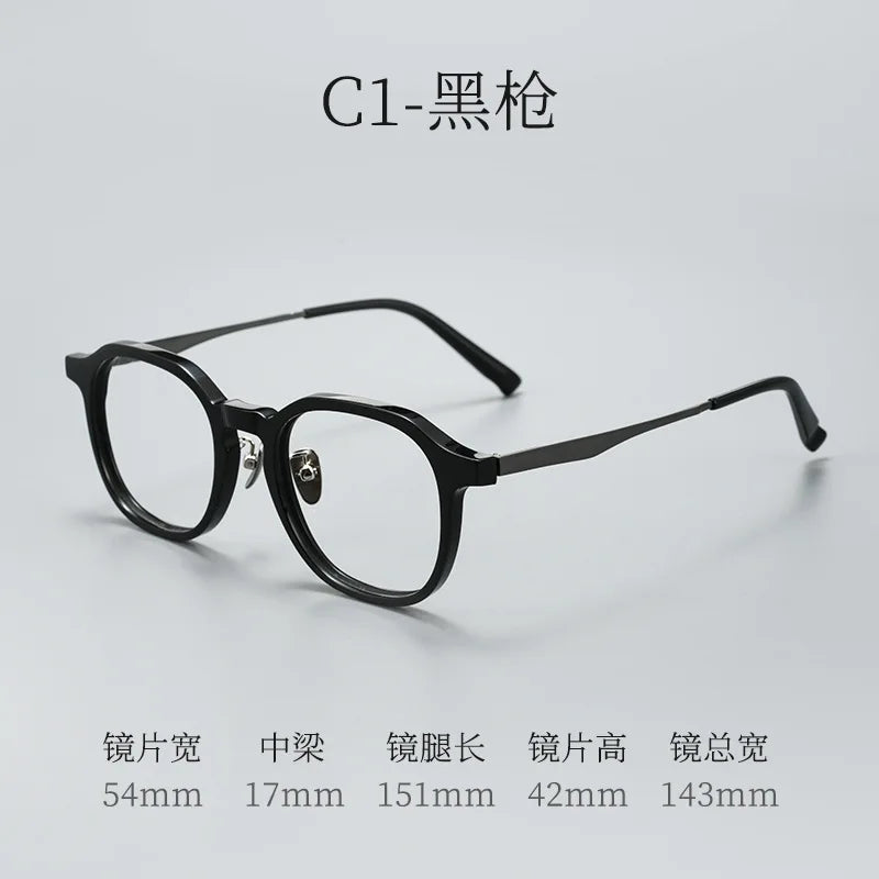 Bclear Unisex Full Rim Round Square Acetate Titanium Eyeglasses 633574