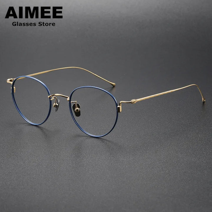 Aimee Unisex Full Rim Oval Round Titanium Eyeglasses 7285 Full Rim Aimee Blue-Golden  