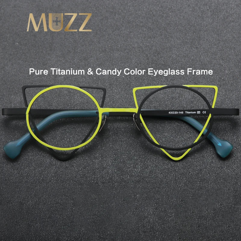 Muzz Unisex Full Rim Round Triangle Titanium Eyeglasses 85859 Full Rim Muzz