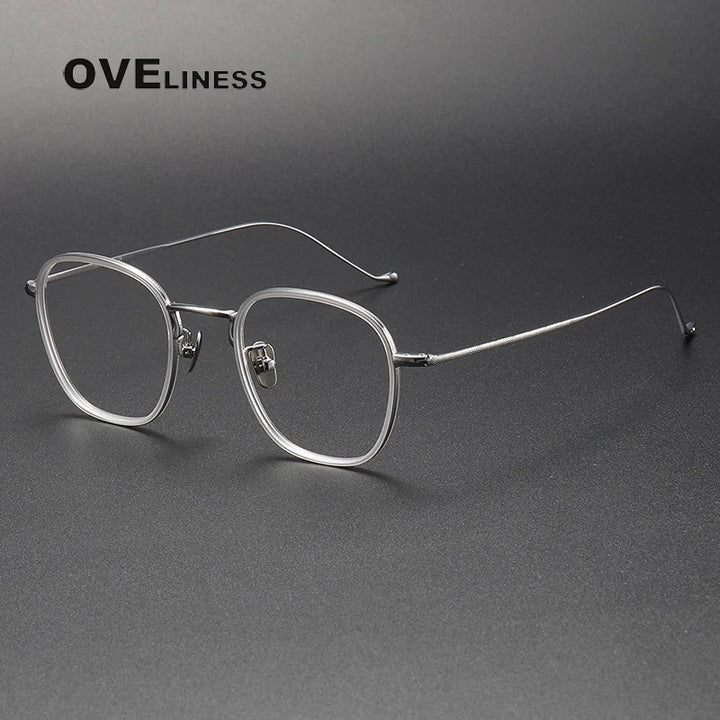 Oveliness Unisex Full Rim Oval Acetate Titanium Eyeglasses 8511 Full Rim Oveliness clear silver  