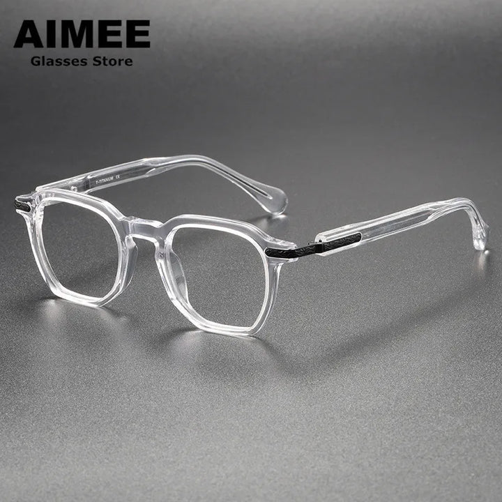 Aimee Unisex Full Rim Polygon Square Titanium Acetate Eyeglasses 85855 Full Rim Aimee Transparent  