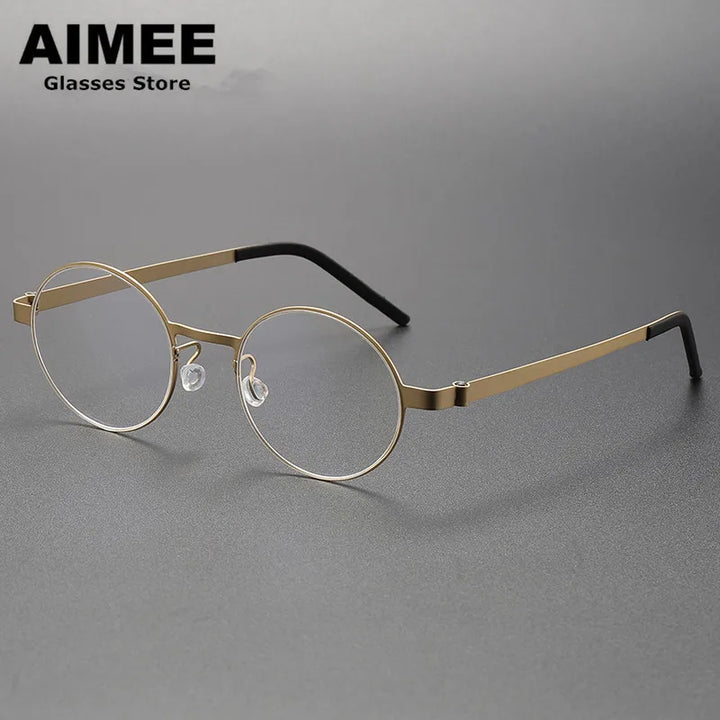 Aimee Unisex Full Rim Round Screwless Titanium Eyeglasses 9610 Full Rim Aimee Golden  