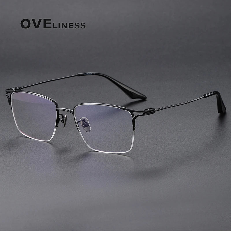 Oveliness Unisex Semi Rim Square Titanium Eyeglasses 8002 Semi Rim Oveliness black  