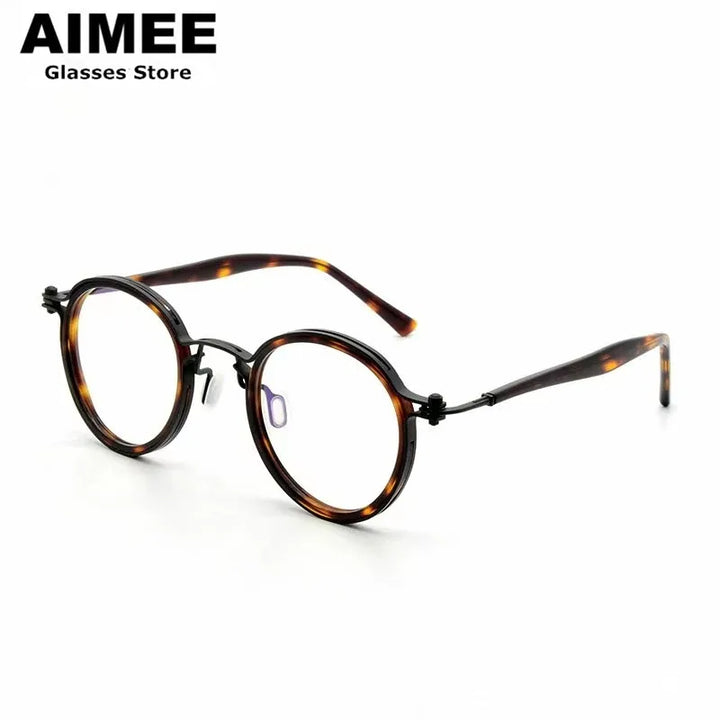 Aimee Unisex Full Rim Round Acetate Titanium Eyeglasses 49148